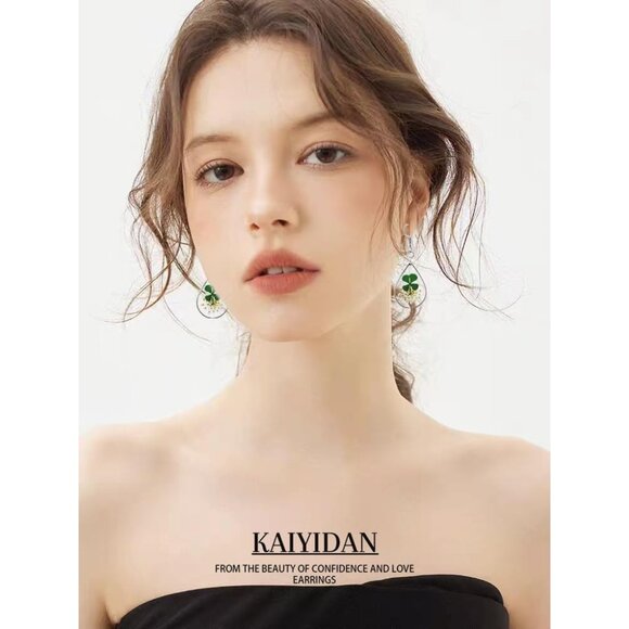 Four Leaf Clover Statement Vintage Cute Long Summer Earring for Women Jewelry - Picture 8 of 9